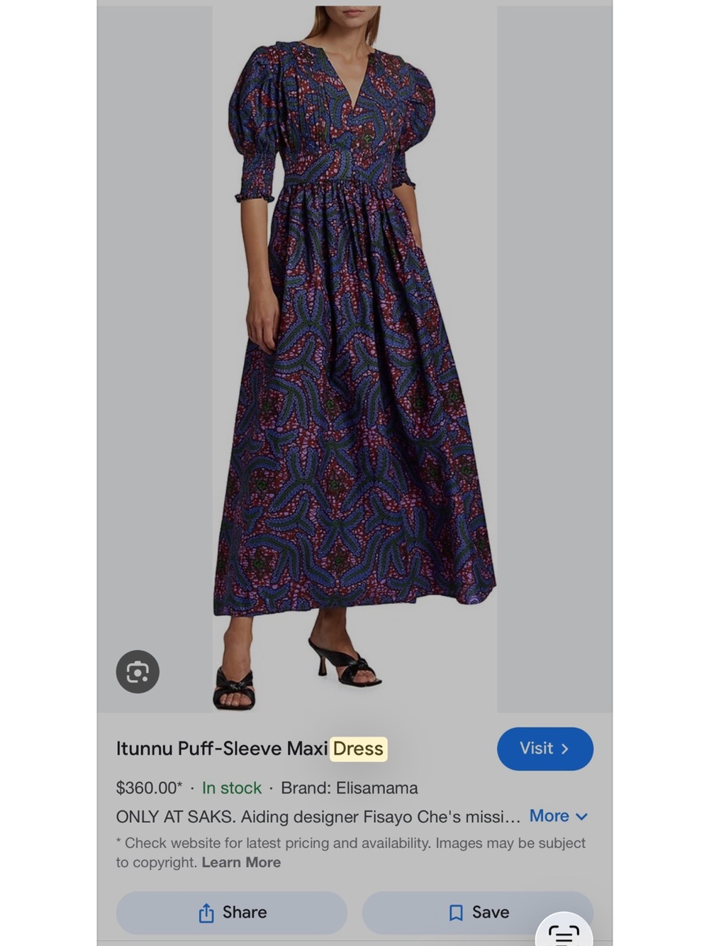 Elisamama Navy Multi Puff-Sleeve Maxi Dress
